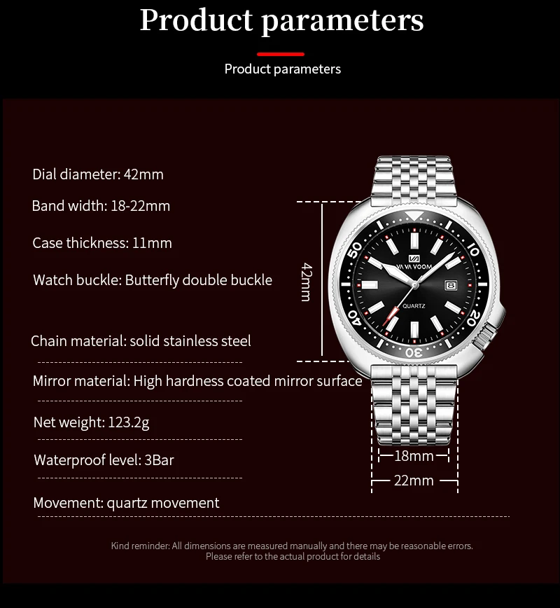 VA VA VOOM Hot Selling Original Colorful Gradient Blue Surface Quartz Watch Men Fashion Stainless Steel Watch for Men Clock Gift