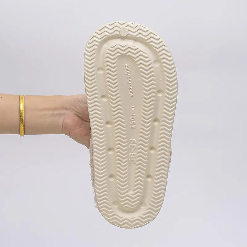 Casual Metal Buckle Warm Plush Mules Slippers Women Winter 2026 Soft Thick Sole Indoor Slippers Waterproof EVA Furry Clogs Mujer