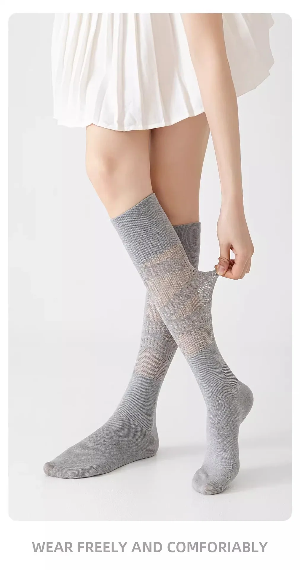 Compression Socks for Women Men Running Cycling Sports Socks Breathable Mesh Spring Summer Thin Knee High Socks for Fitness Gym