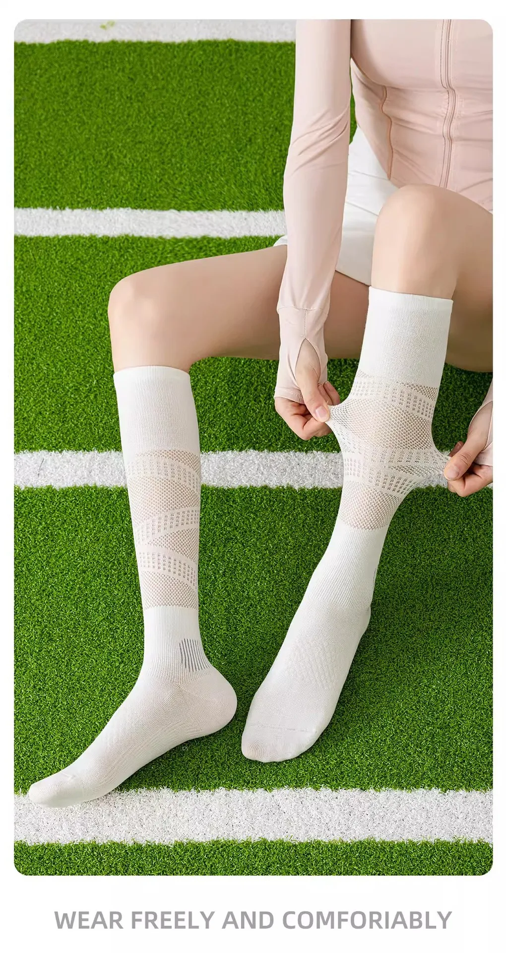 Compression Socks for Women Men Running Cycling Sports Socks Breathable Mesh Spring Summer Thin Knee High Socks for Fitness Gym