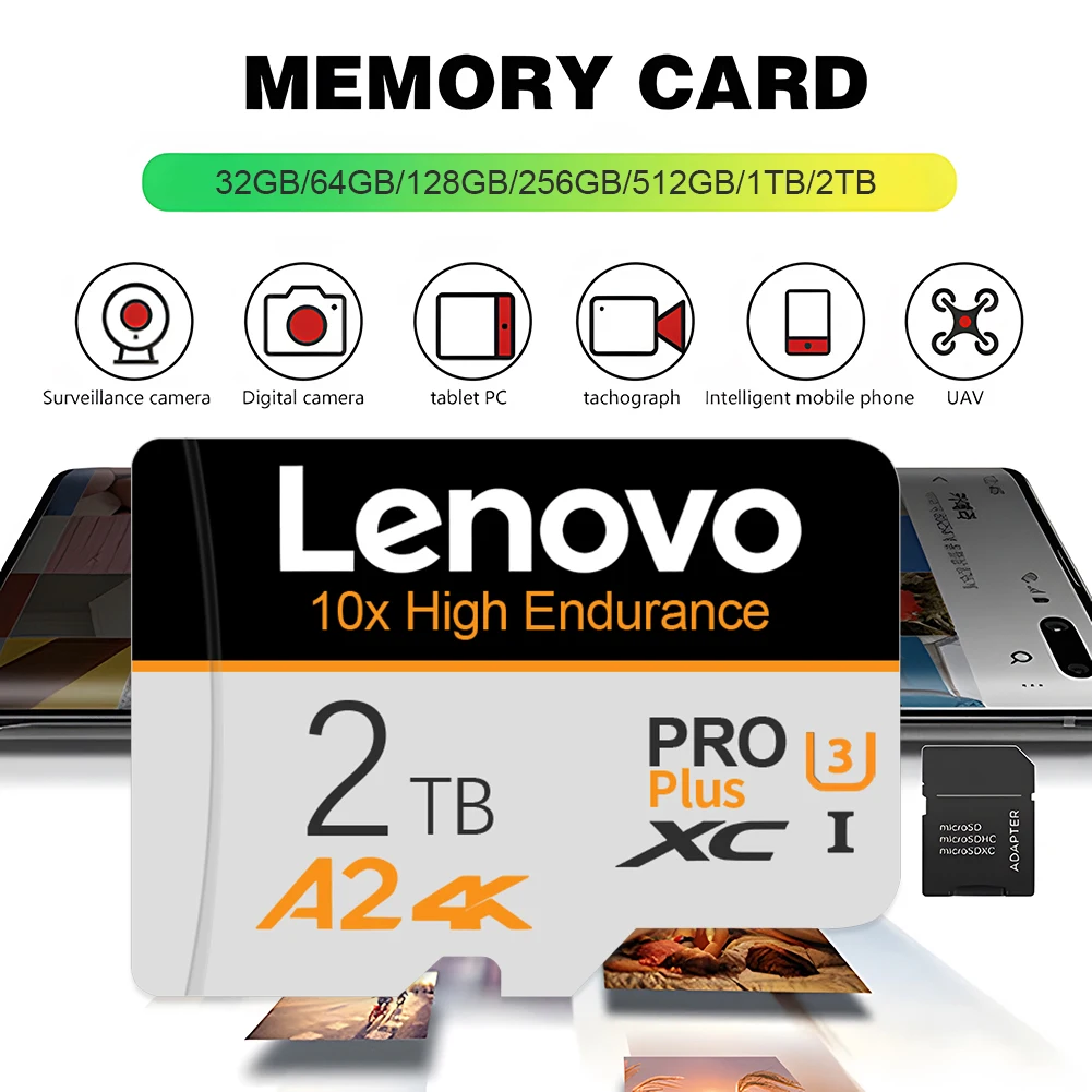 Lenovo SD Card 256GB 512GB Micro TF SD Card Memory Card A2 V60 For Quadcopter 128GB High Speed 4K Video Drone Footage Storage