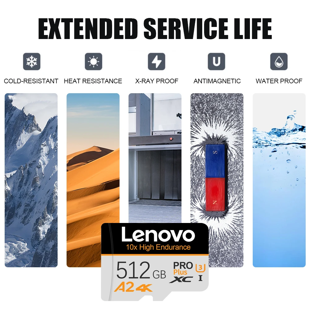 Lenovo SD Card 256GB 512GB Micro TF SD Card Memory Card A2 V60 For Quadcopter 128GB High Speed 4K Video Drone Footage Storage