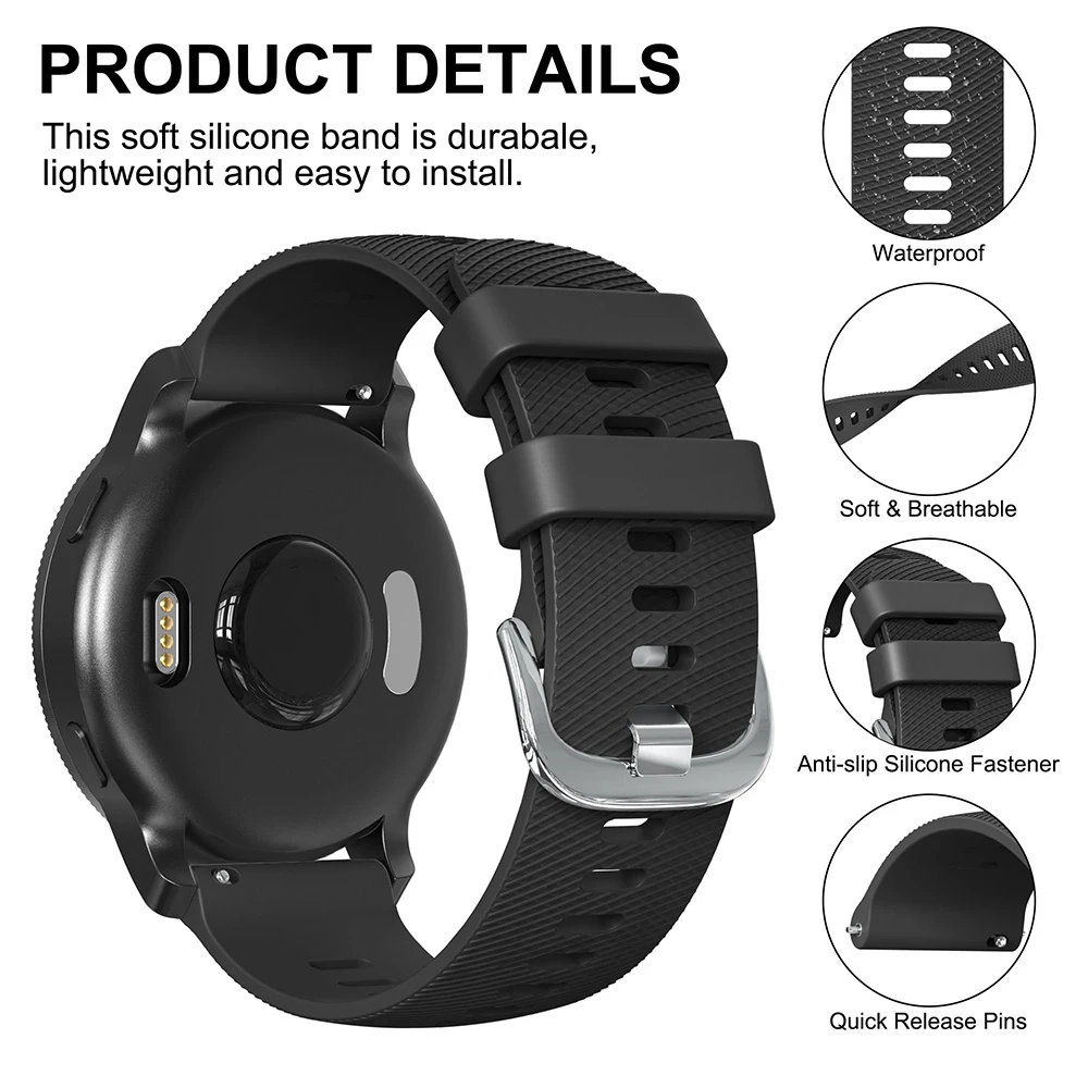 20/22mm Official Strap For Garmin Forerunner 55 245 165 255 265 745 70 170 Music Vivoactive 6 5 Venu Silicone Bands Replacement