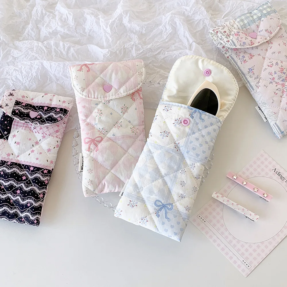 1pc Fashion Floral Bow Snap Pen Bag Student Stationery Girl Portable Glasses Storage Bag Large Capacity Travel Makeup Bag Gifts