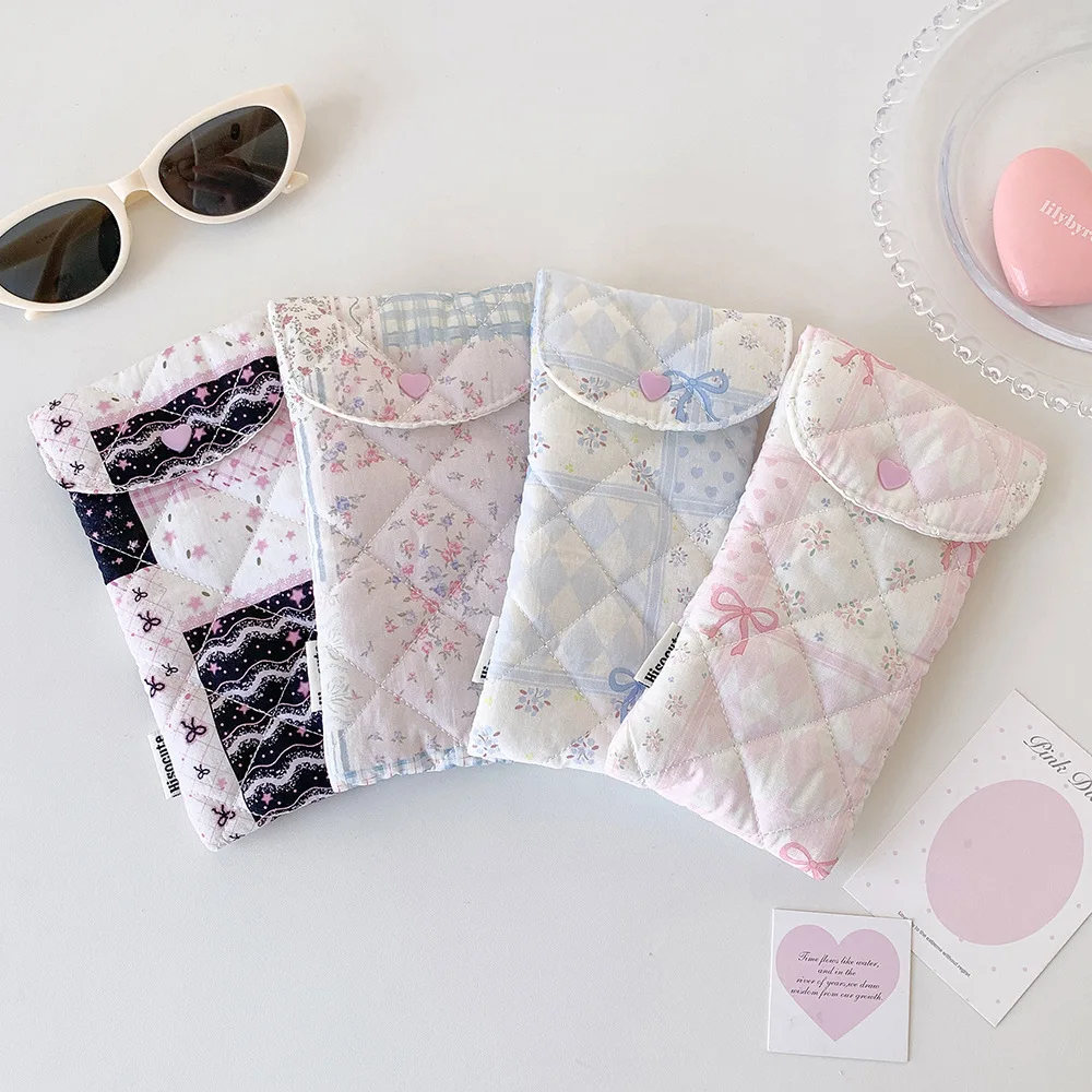 1pc Fashion Floral Bow Snap Pen Bag Student Stationery Girl Portable Glasses Storage Bag Large Capacity Travel Makeup Bag Gifts