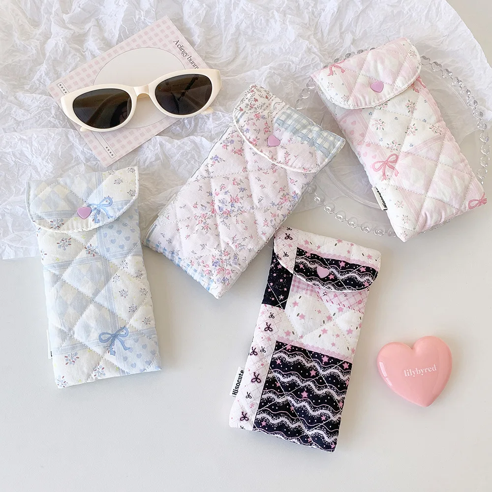1pc Fashion Floral Bow Snap Pen Bag Student Stationery Girl Portable Glasses Storage Bag Large Capacity Travel Makeup Bag Gifts