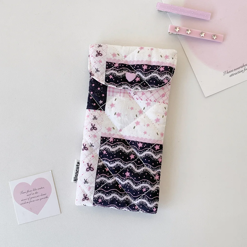 1pc Fashion Floral Bow Snap Pen Bag Student Stationery Girl Portable Glasses Storage Bag Large Capacity Travel Makeup Bag Gifts