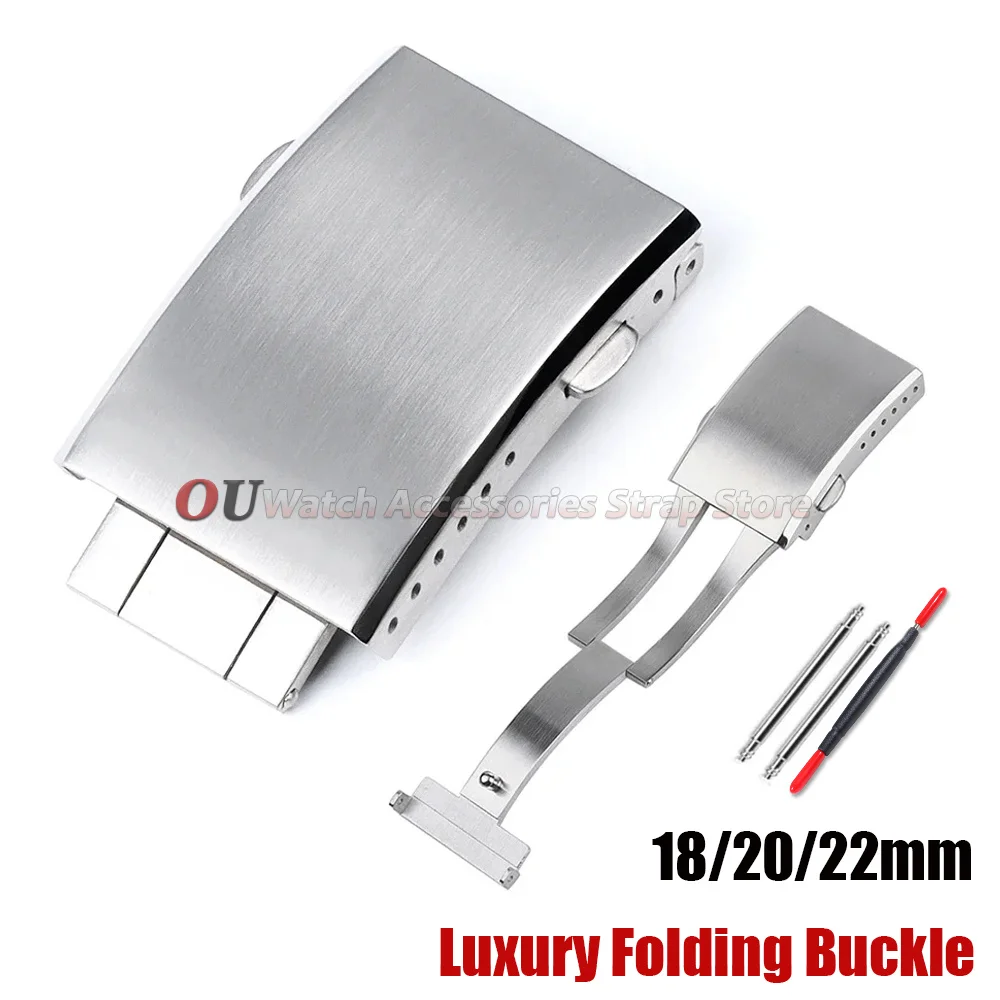 18mm 20mm 22mm Stainless Steel Extended Fold Solid Watch Buckle for Seiko Silver Double Push Safety Milled Clasp Watchband Clasp