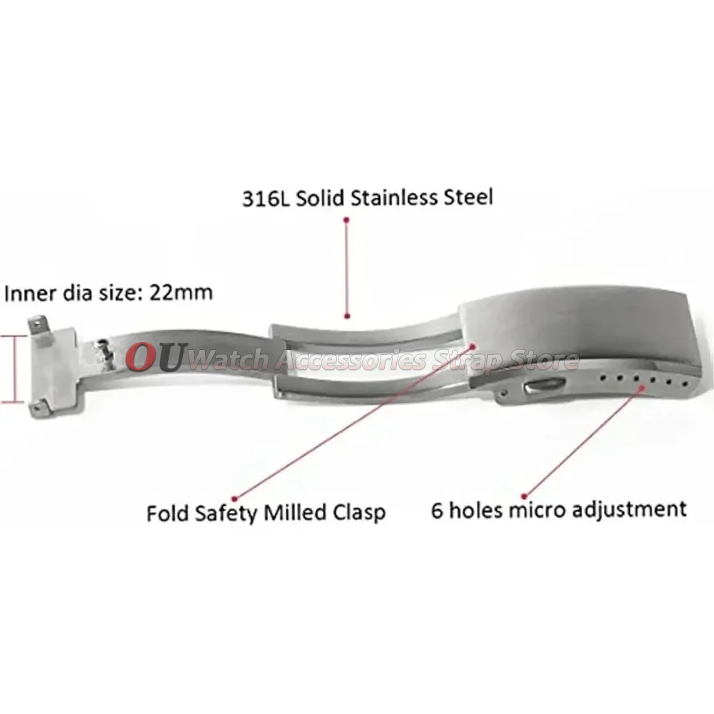18mm 20mm 22mm Stainless Steel Extended Fold Solid Watch Buckle for Seiko Silver Double Push Safety Milled Clasp Watchband Clasp