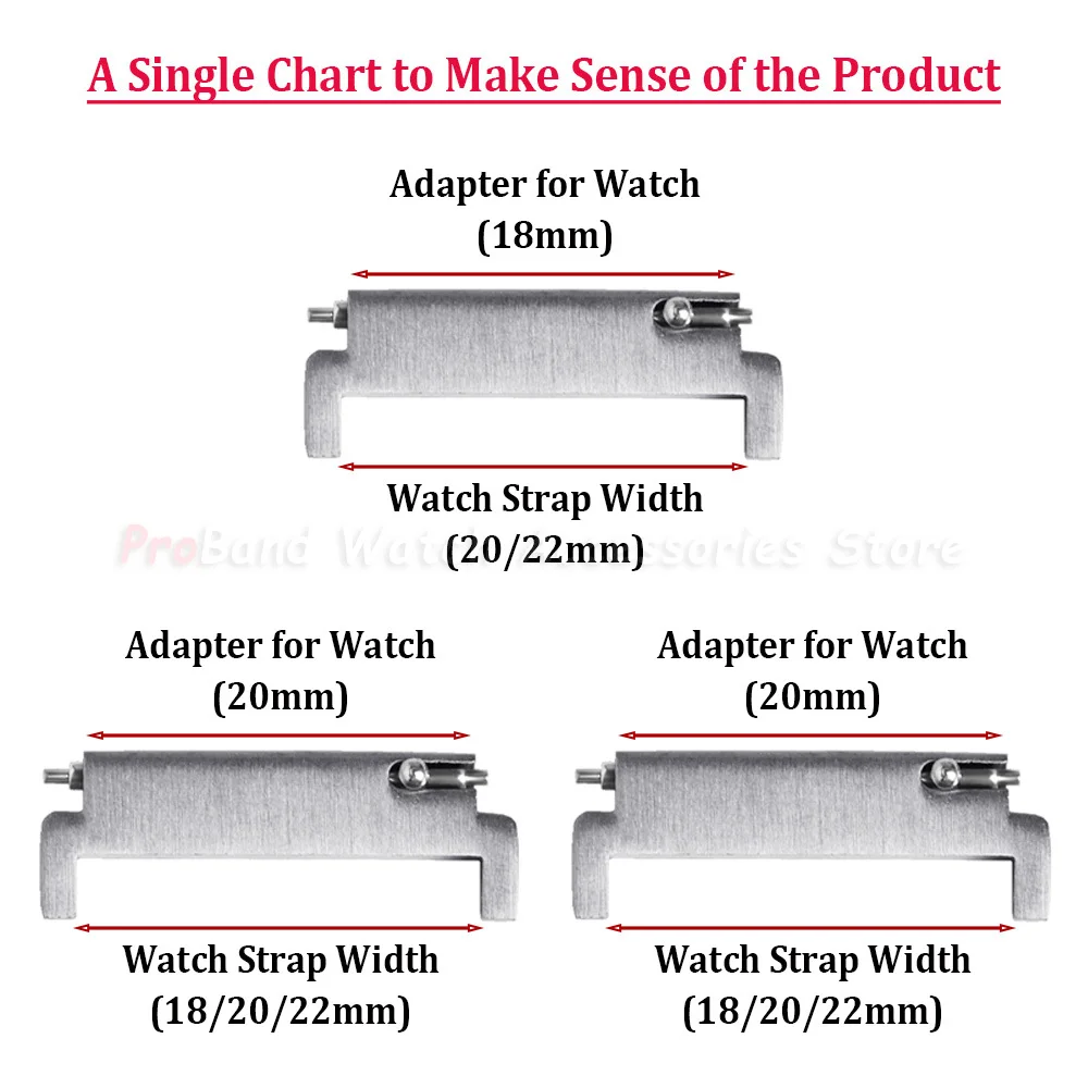 Watch Band Adapters 18mm To 22/22mm , 20mm 22mm To 18/20/22mm Quick Release Pins Lug Connectors Strap Spring Bars Accessories