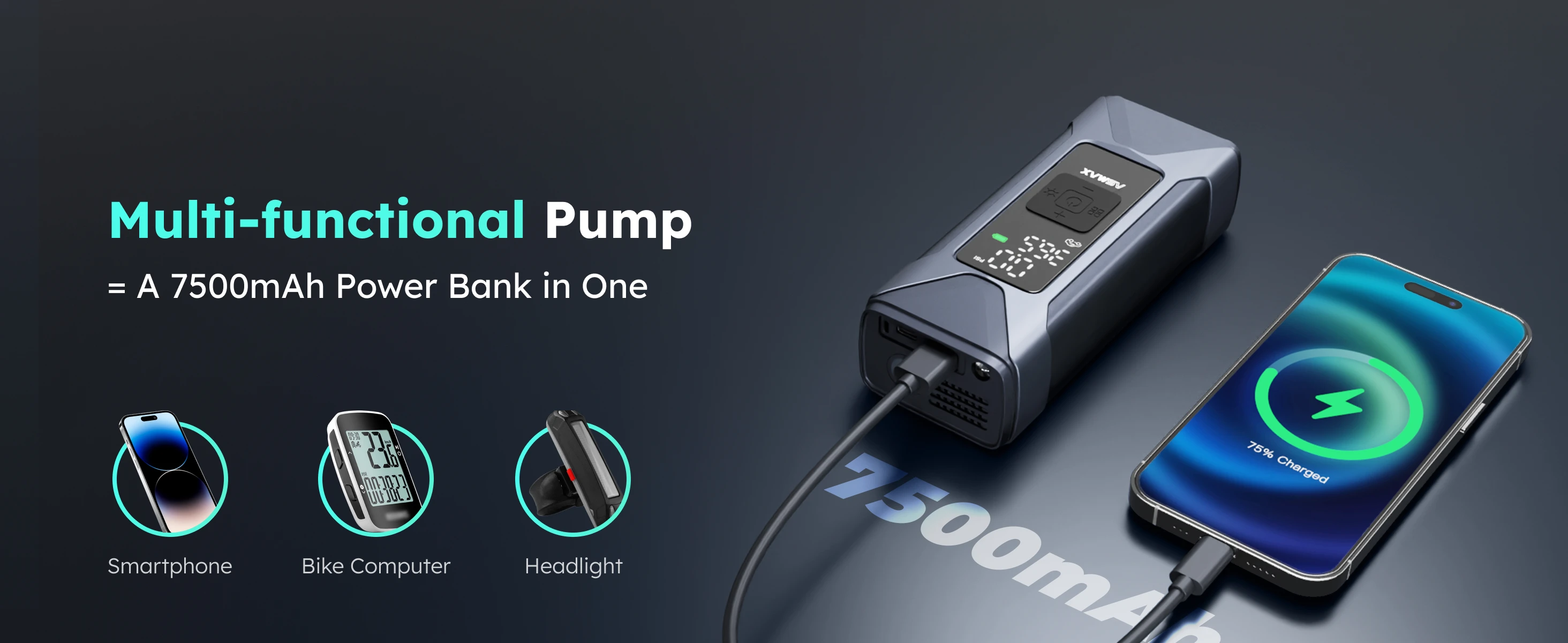 ASMAX T10 Air Pump Mini Portable 7500mAh Electric Air Compressor Treasure 160PSI Type-C LED Multitool Inflator for Car Moto