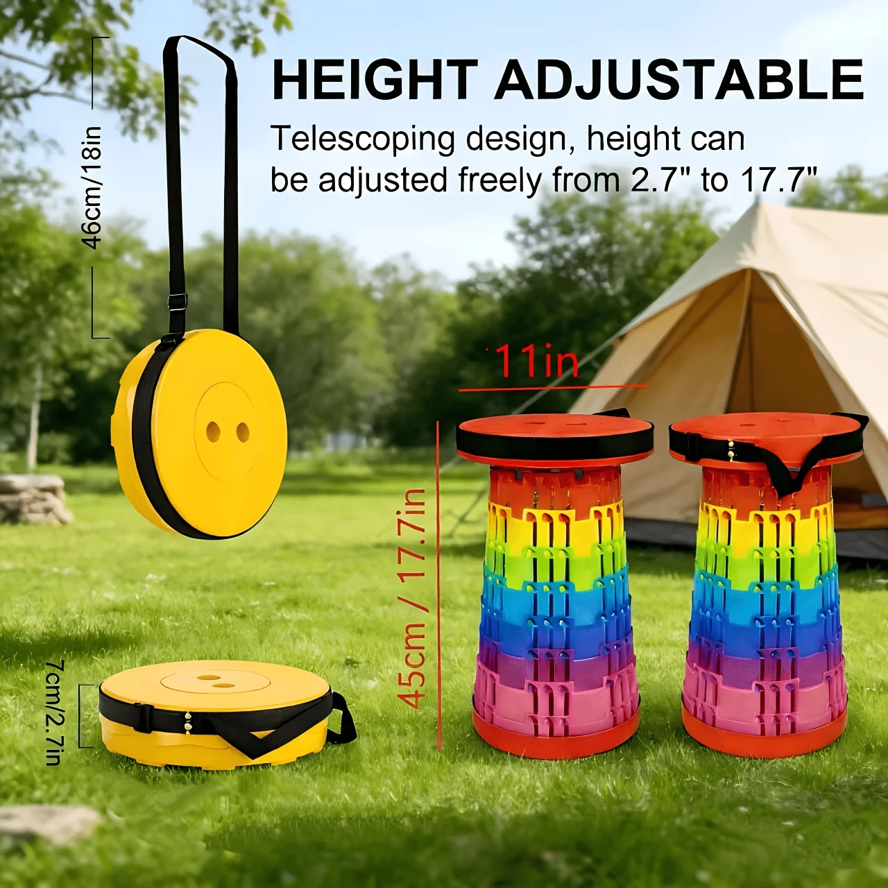 Portable Triple-Lock Telescopic Folding Stool - Upgraded Thickened Version, Suitable For Outdoor Travel, Hiking, Camping, And Fishing - Height Adjustable And Lightweight, Portable Folding Telescopic Stool For Patios And Home Use.
