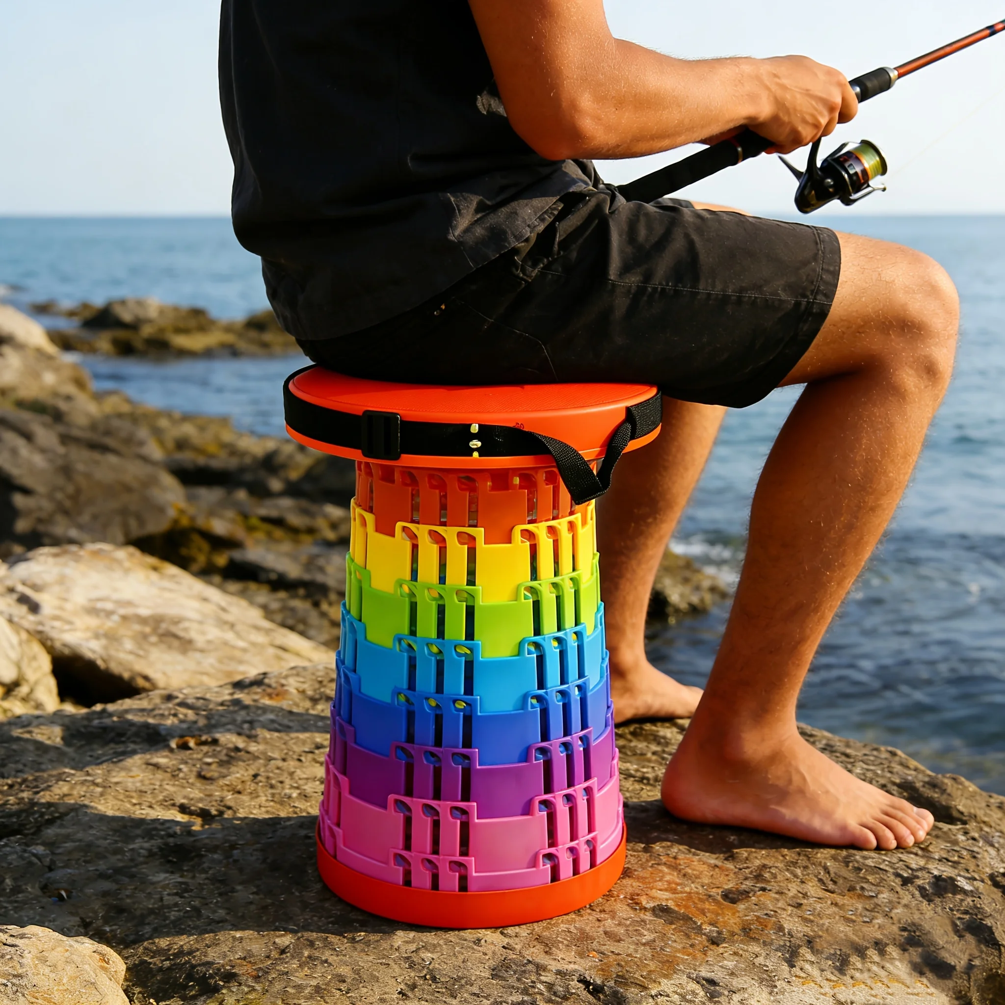 Portable Triple-Lock Telescopic Folding Stool - Upgraded Thickened Version, Suitable For Outdoor Travel, Hiking, Camping, And Fishing - Height Adjustable And Lightweight, Portable Folding Telescopic Stool For Patios And Home Use.