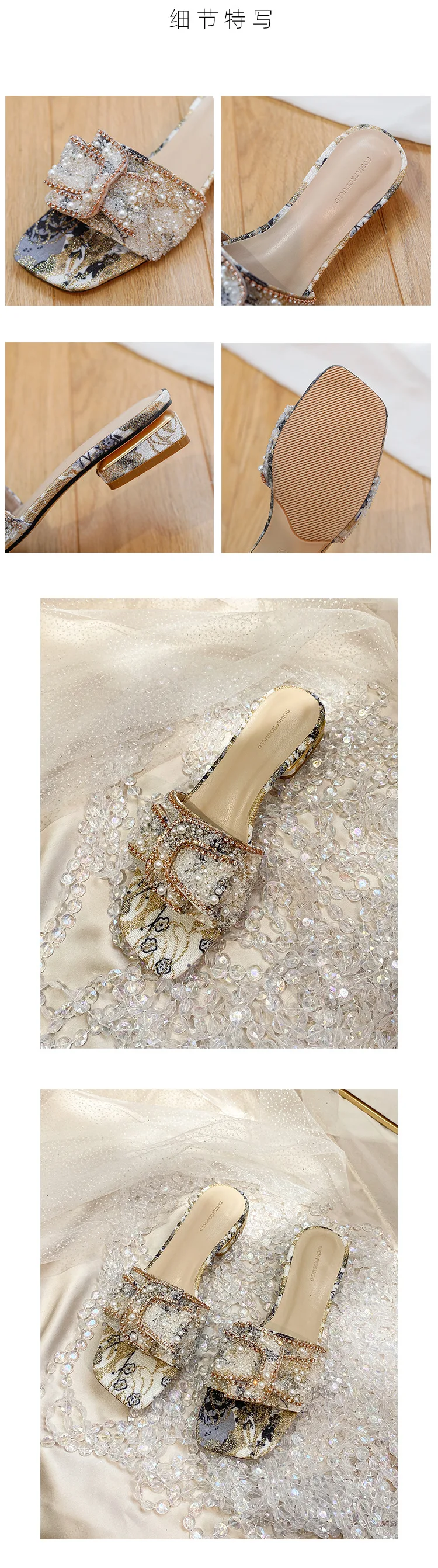 Coarse Sandals, Women's Summer Outside Wear Fashion Flat Women's Rhinestone Sandals, Casual Beach Flip-flops, Women's Shoes