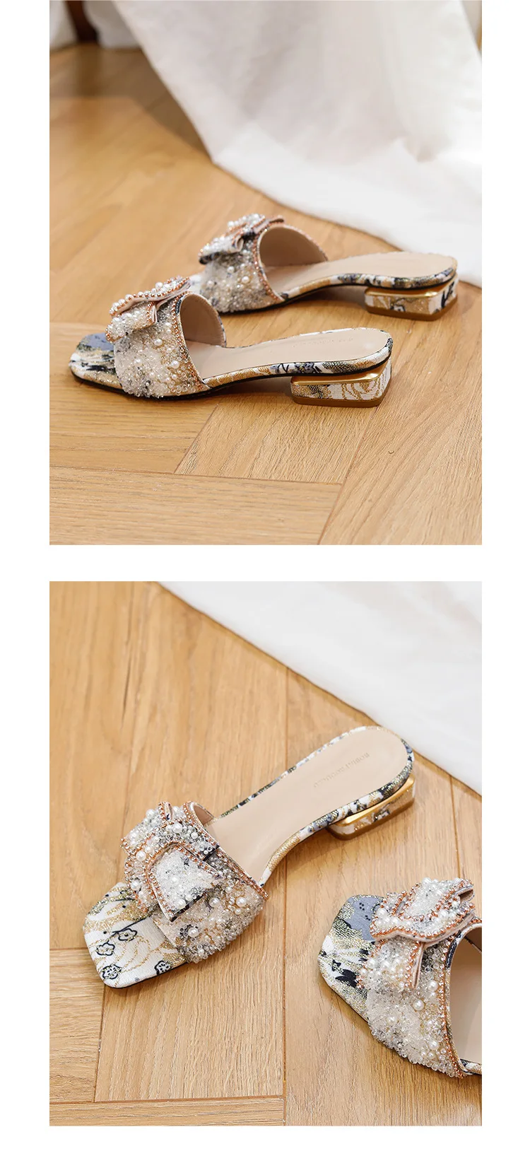 Coarse Sandals, Women's Summer Outside Wear Fashion Flat Women's Rhinestone Sandals, Casual Beach Flip-flops, Women's Shoes