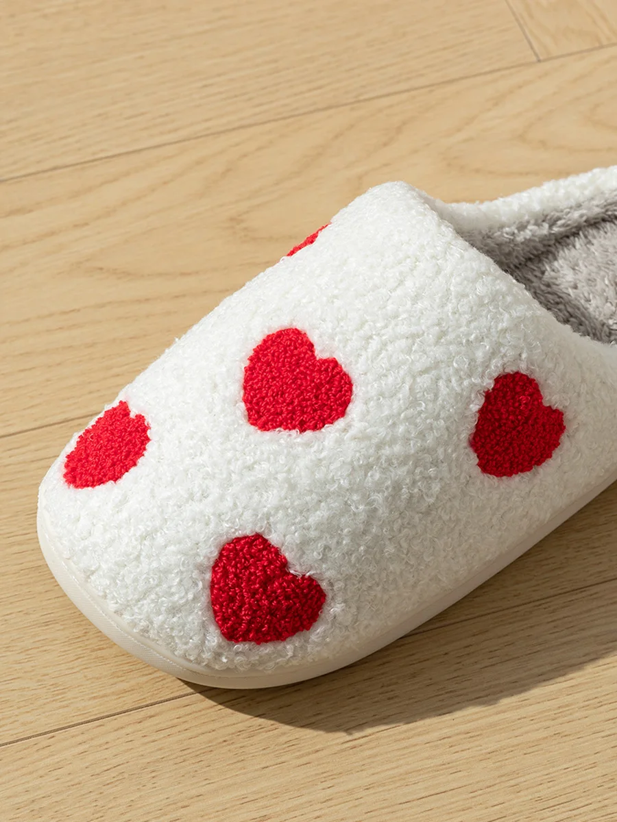 Cute House Slippers Women Winter Home Exquisite Little Heart Love Fuzzy Warm Comfy Non Slip Flat Plush Shoes Girls Gift Lover