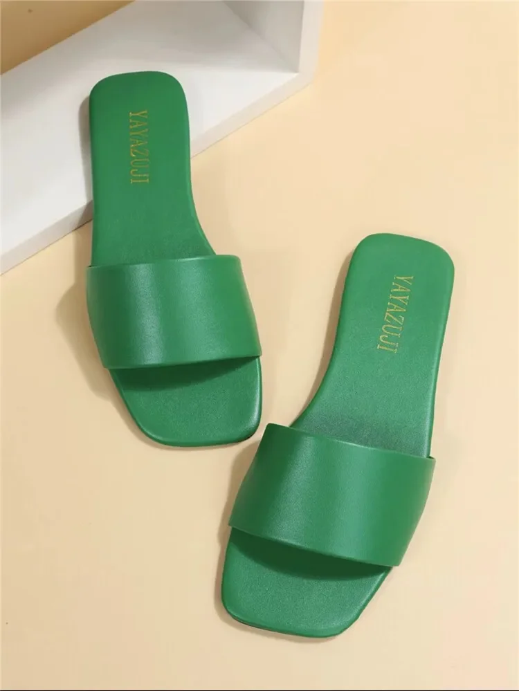 Fashion Minimalist Single Band Slide Sandals Solid Color Women Slippers 2023 Summer New Outdoor Sandy Beach Open Toe Flat Shoes