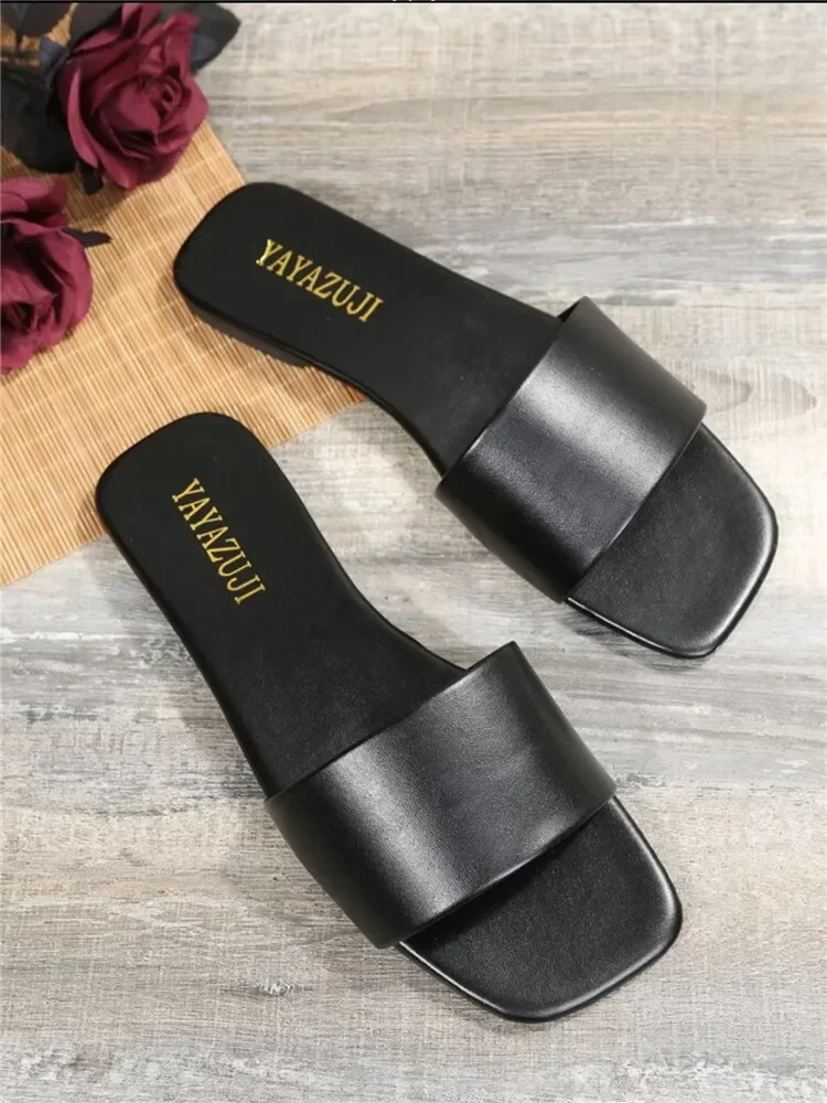 Fashion Minimalist Single Band Slide Sandals Solid Color Women Slippers 2023 Summer New Outdoor Sandy Beach Open Toe Flat Shoes