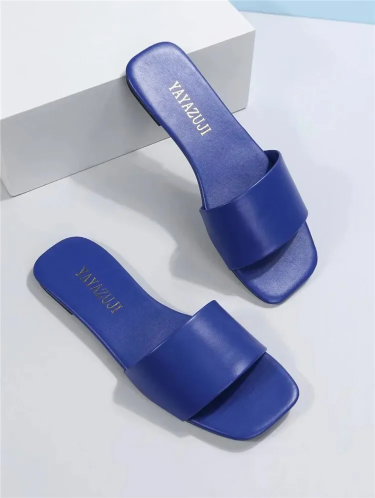 Fashion Minimalist Single Band Slide Sandals Solid Color Women Slippers 2023 Summer New Outdoor Sandy Beach Open Toe Flat Shoes