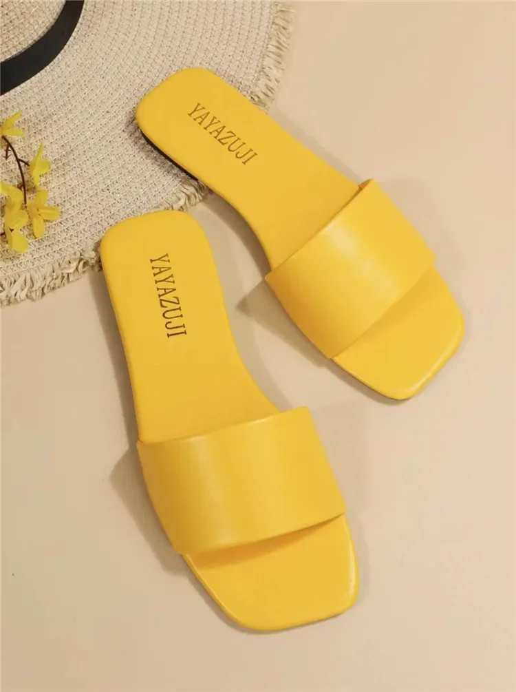 Fashion Minimalist Single Band Slide Sandals Solid Color Women Slippers 2023 Summer New Outdoor Sandy Beach Open Toe Flat Shoes