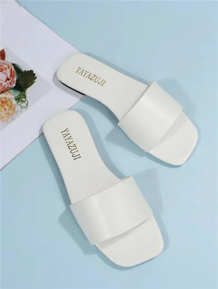 Fashion Minimalist Single Band Slide Sandals Solid Color Women Slippers 2023 Summer New Outdoor Sandy Beach Open Toe Flat Shoes