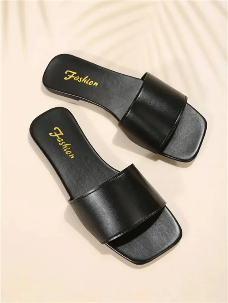 Fashion Minimalist Single Band Slide Sandals Solid Color Women Slippers 2023 Summer New Outdoor Sandy Beach Open Toe Flat Shoes