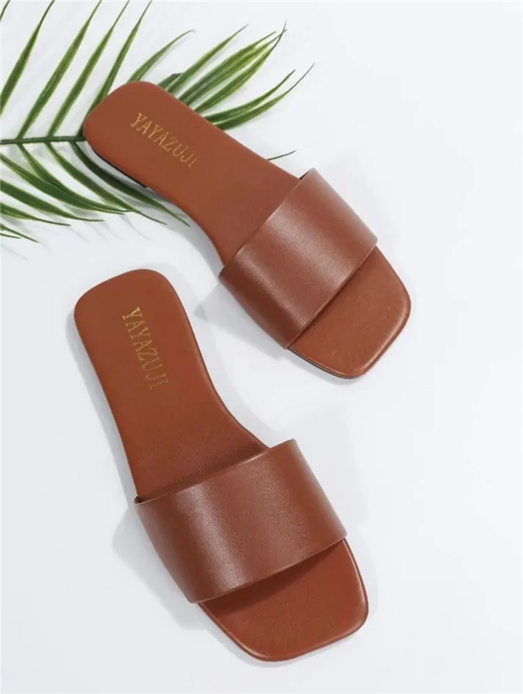 Fashion Minimalist Single Band Slide Sandals Solid Color Women Slippers 2023 Summer New Outdoor Sandy Beach Open Toe Flat Shoes