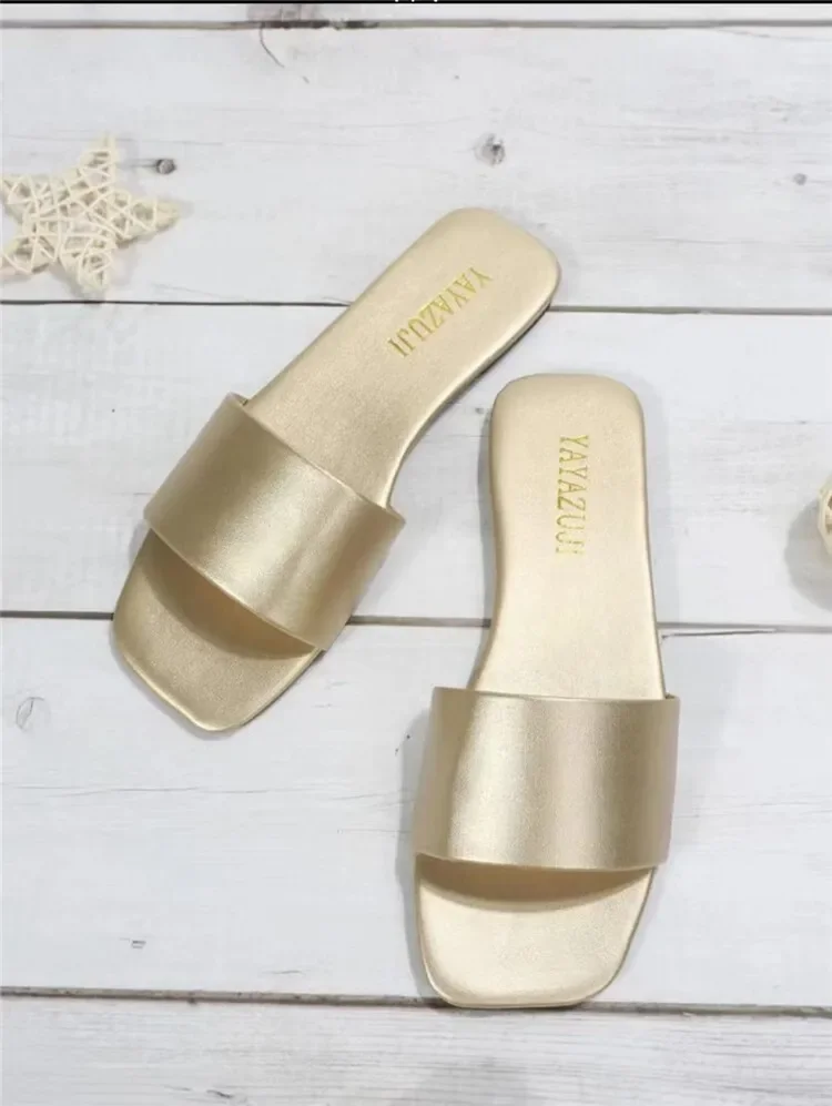 Fashion Minimalist Single Band Slide Sandals Solid Color Women Slippers 2023 Summer New Outdoor Sandy Beach Open Toe Flat Shoes