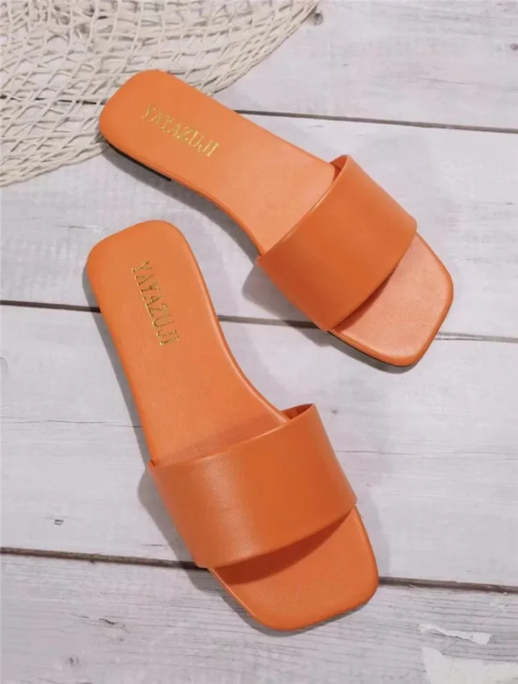 Fashion Minimalist Single Band Slide Sandals Solid Color Women Slippers 2023 Summer New Outdoor Sandy Beach Open Toe Flat Shoes