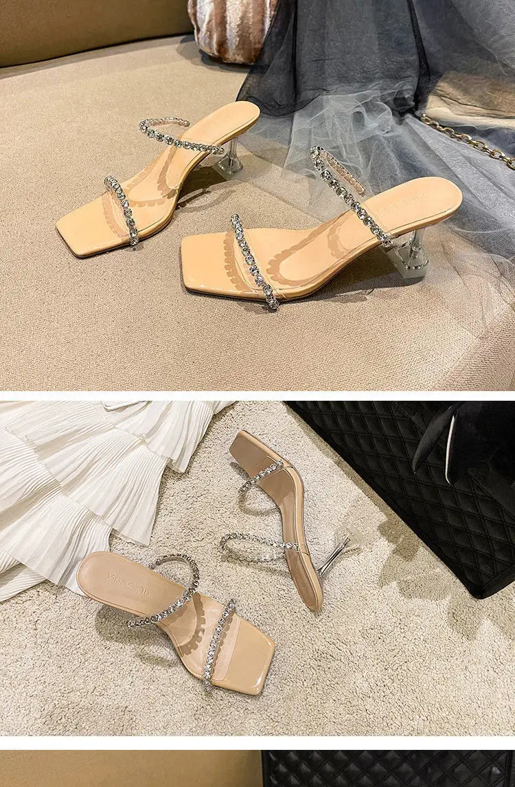 Rhinesters with Slippers, Wear Sandals,2024 Spring/summer Crystal Stiletto Fashion Transparent High Heels, Fashion Women's Shoes