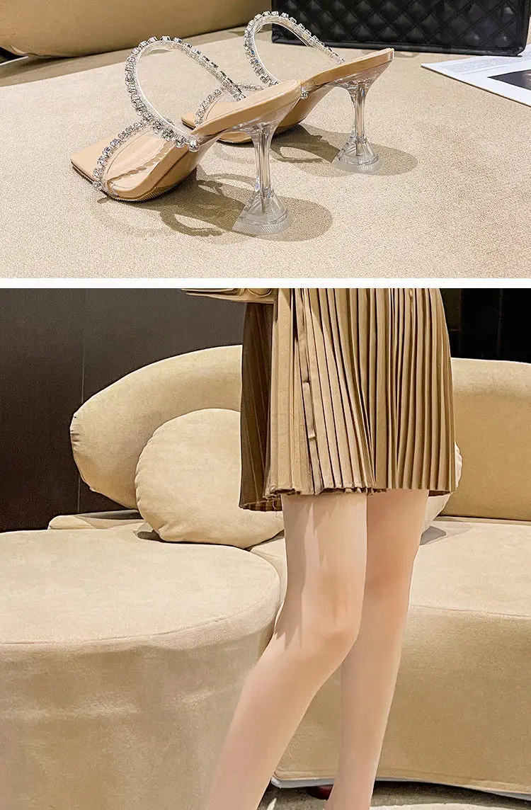 Rhinesters with Slippers, Wear Sandals,2024 Spring/summer Crystal Stiletto Fashion Transparent High Heels, Fashion Women's Shoes