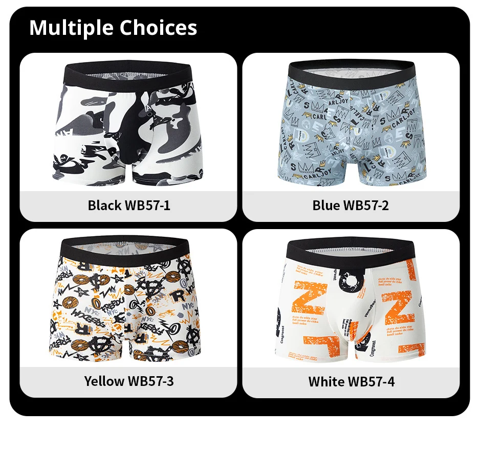 4 Pieces European and American Size MEN'S FASHION Printed Boxer Underwear Comfortable Swimming Trunks Oversized Underwear Shorts