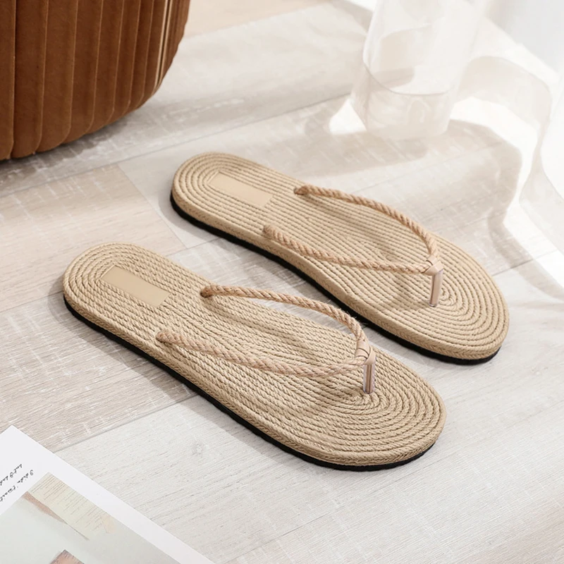 Fashion Summer Flip Flops Straw Sandals Women Hotel Slippers Ladies Shoes Indoor Outdoor Flip-Flops Beach Flat Slides Zapatos