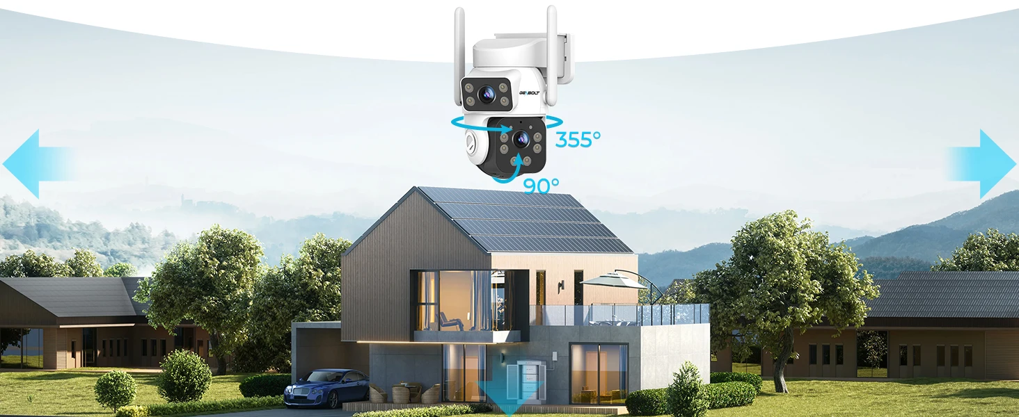 GENBOLT 2K Solar WiFi Security Camera, AOV 24/7 Recording, 14400mAh Battery, Dual View, AI Human Detection, 2.4/5GHz Wireless Outdoor CCTV