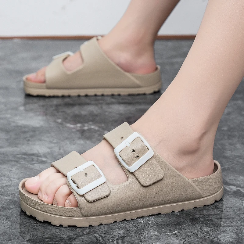 Summer Women Classic Slides Slippers Slip on Beach Sandals With Double Buckle Comfort Lightweight EVA