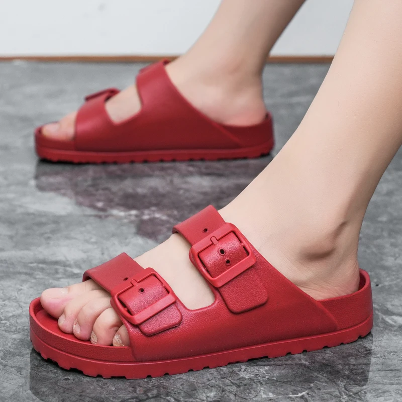 Summer Women Classic Slides Slippers Slip on Beach Sandals With Double Buckle Comfort Lightweight EVA