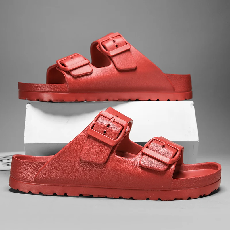 Summer Women Classic Slides Slippers Slip on Beach Sandals With Double Buckle Comfort Lightweight EVA