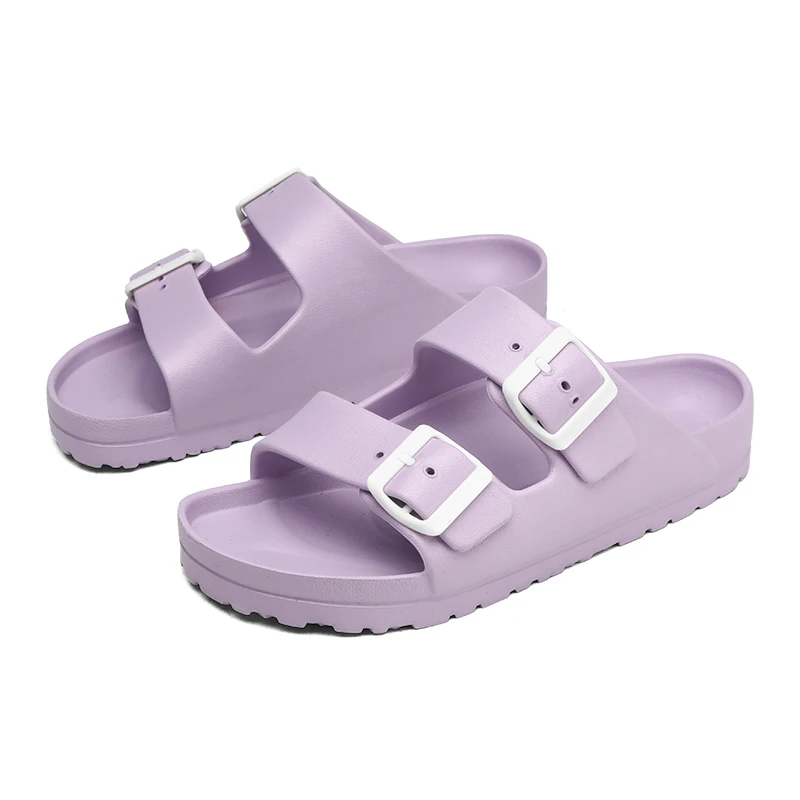 Summer Women Classic Slides Slippers Slip on Beach Sandals With Double Buckle Comfort Lightweight EVA