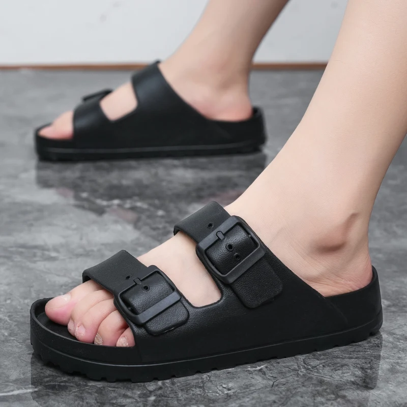 Summer Women Classic Slides Slippers Slip on Beach Sandals With Double Buckle Comfort Lightweight EVA