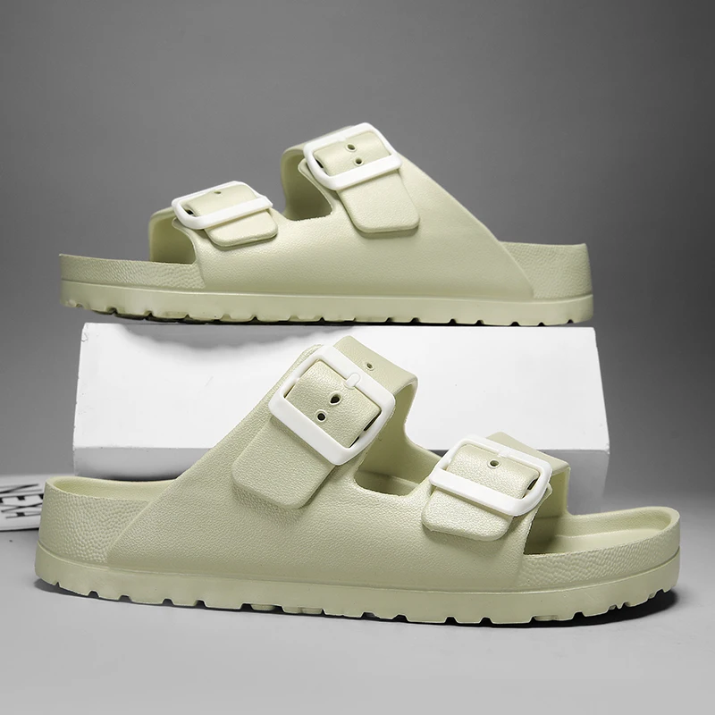 Summer Women Classic Slides Slippers Slip on Beach Sandals With Double Buckle Comfort Lightweight EVA