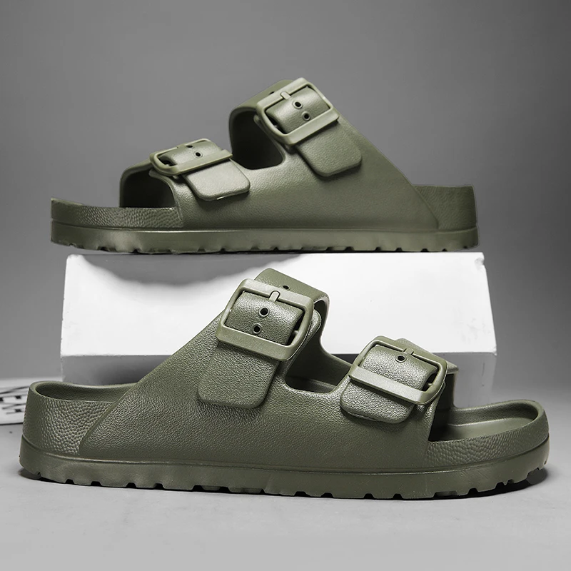 Summer Women Classic Slides Slippers Slip on Beach Sandals With Double Buckle Comfort Lightweight EVA