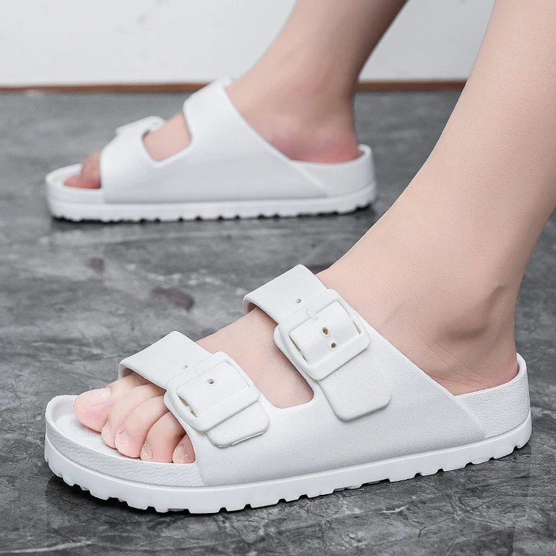 Summer Women Classic Slides Slippers Slip on Beach Sandals With Double Buckle Comfort Lightweight EVA