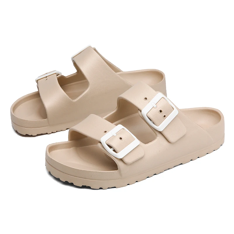 Summer Women Classic Slides Slippers Slip on Beach Sandals With Double Buckle Comfort Lightweight EVA