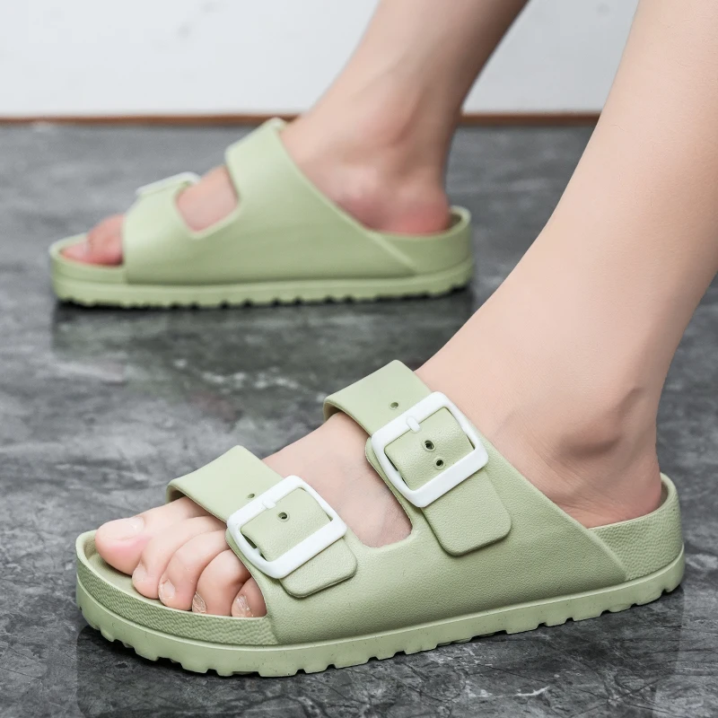 Summer Women Classic Slides Slippers Slip on Beach Sandals With Double Buckle Comfort Lightweight EVA