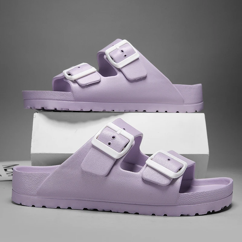 Summer Women Classic Slides Slippers Slip on Beach Sandals With Double Buckle Comfort Lightweight EVA
