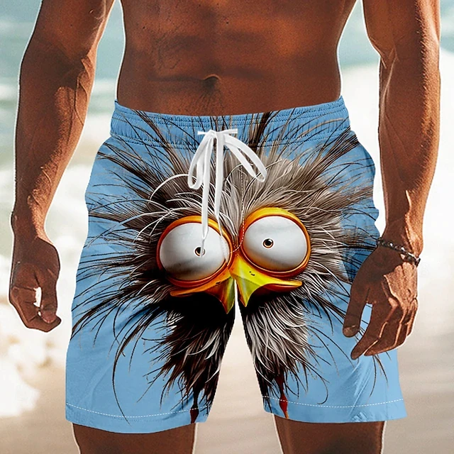 Summer Men's Funny Animal Duck 3D Printed Beach Shorts for Outdoor Sports - Quick-Relaxing Elastic Waist Sports Shorts