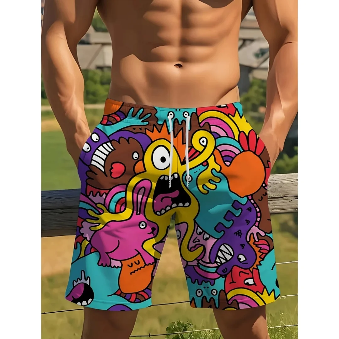 Personality Graffiti Pattern Swim Trunks For Men Summer Surf Board Shorts Swimsuit 2026 New 3D Printed Harajuku Cool Short Pants