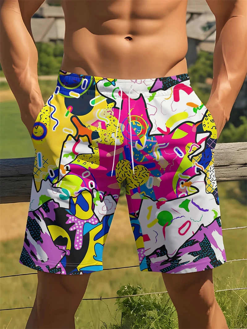 Personality Graffiti Pattern Swim Trunks For Men Summer Surf Board Shorts Swimsuit 2026 New 3D Printed Harajuku Cool Short Pants