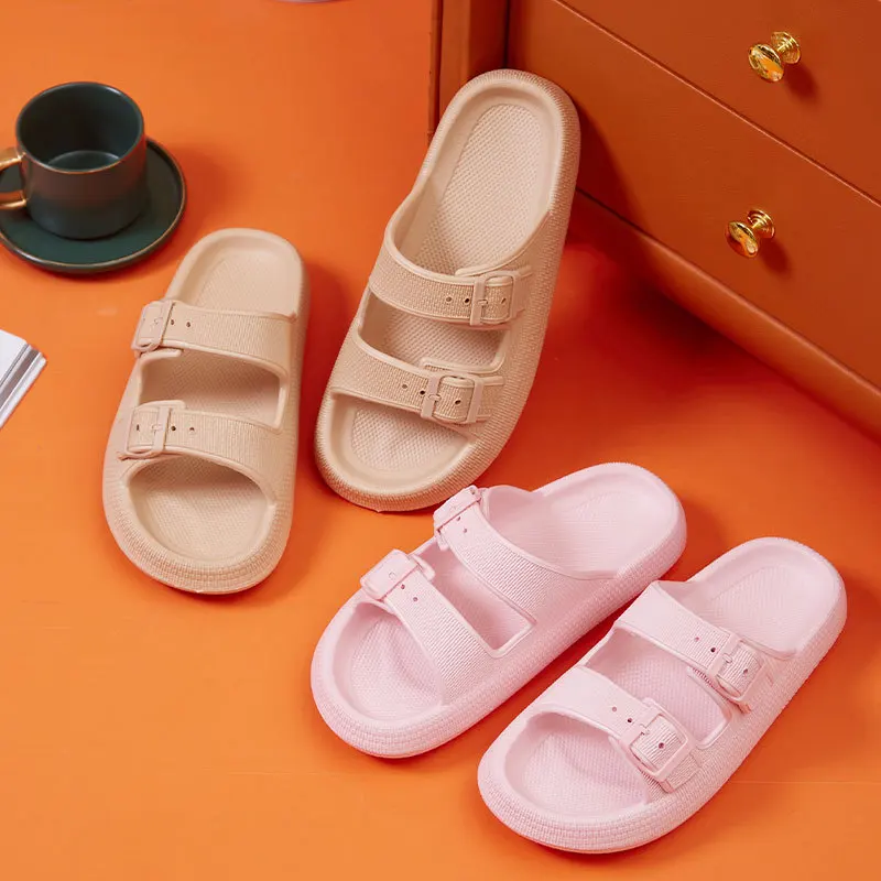 Buckle Thick Platform Cloud Slippers Women Fashion Soft Sole Pillow Slides Sandals Woman 2023 Summer Non Slip Beach Flip Flops
