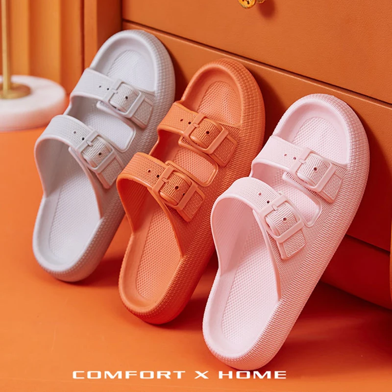 Buckle Thick Platform Cloud Slippers Women Fashion Soft Sole Pillow Slides Sandals Woman 2023 Summer Non Slip Beach Flip Flops